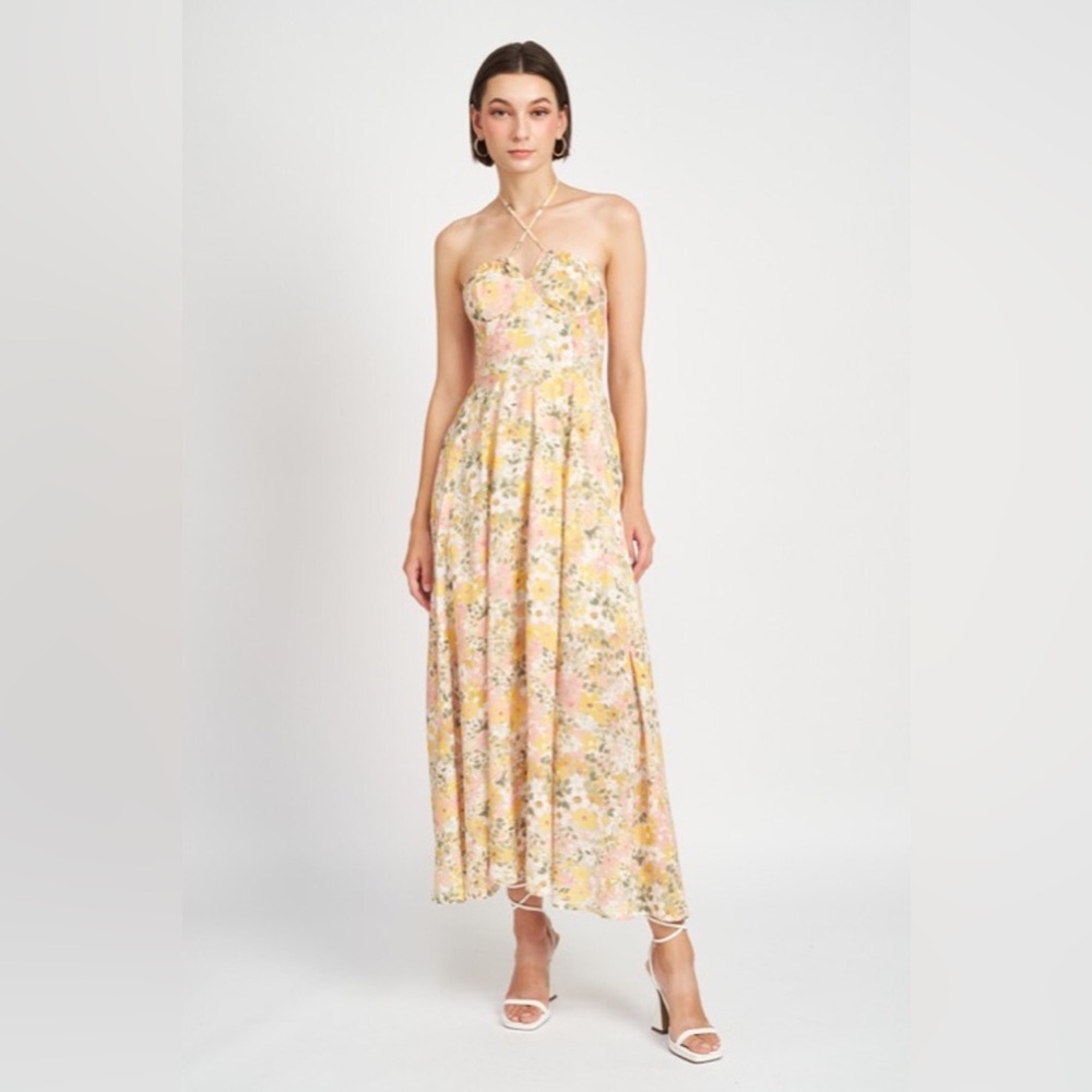 NWT EN SAISON Kasey Floral Halter Dress size small